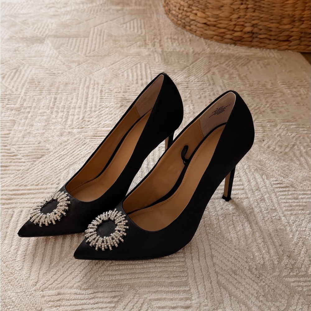 Express Black Heels with Silver Embellishment